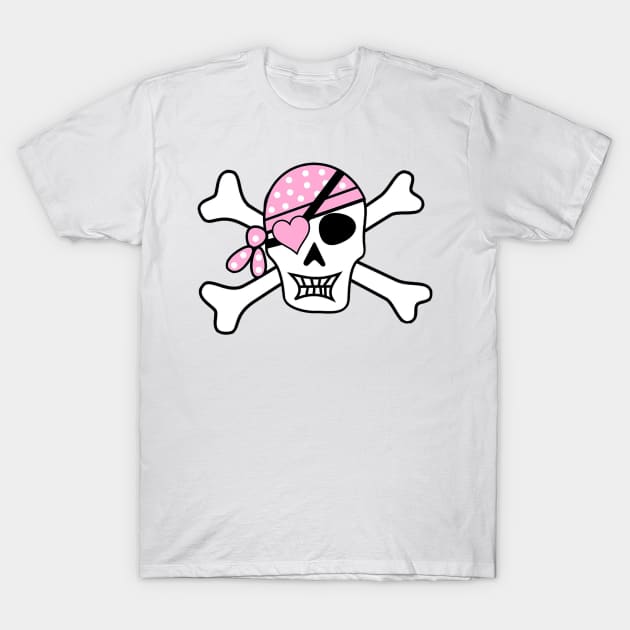 Pink Bandana Pirate Skull And Crossbones Black Jack Jolly Roger T-Shirt by fanidi